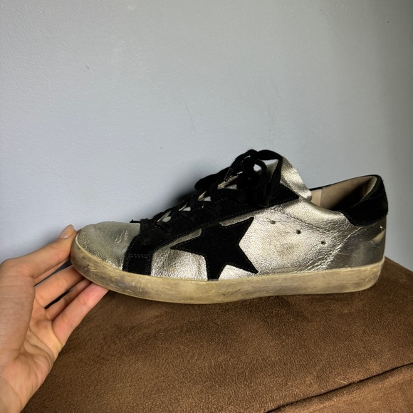 Golden Goose Superstar Sneakers Round Toe Lace Up Low Top Leather in Silver - Picture 8 of 15